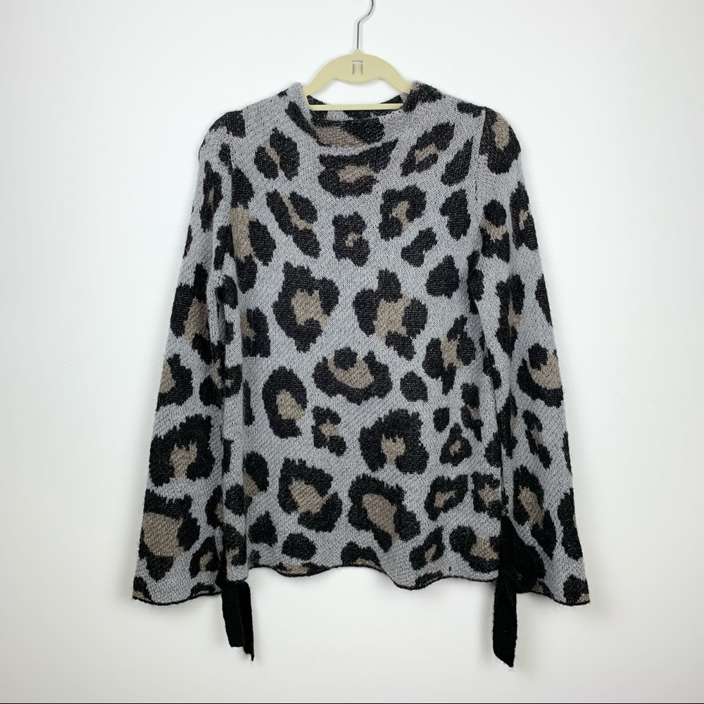 Solar Gray Leopard Print Wool Long Sweater